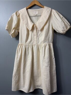 salt almaden puff sleeve cream textured  midi dress medium